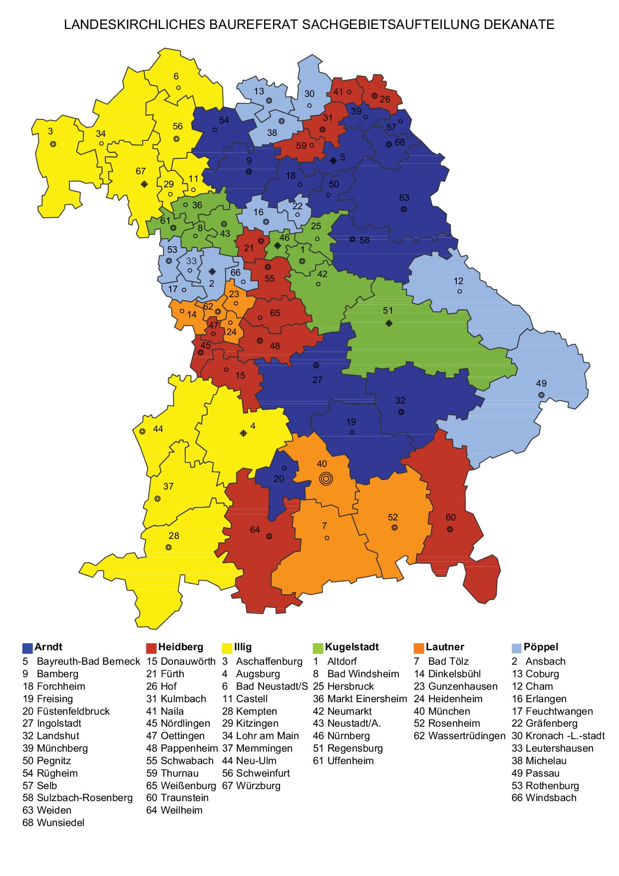 Karten: Gebietsaufteilung Landeskirchliches Baureferat 2023