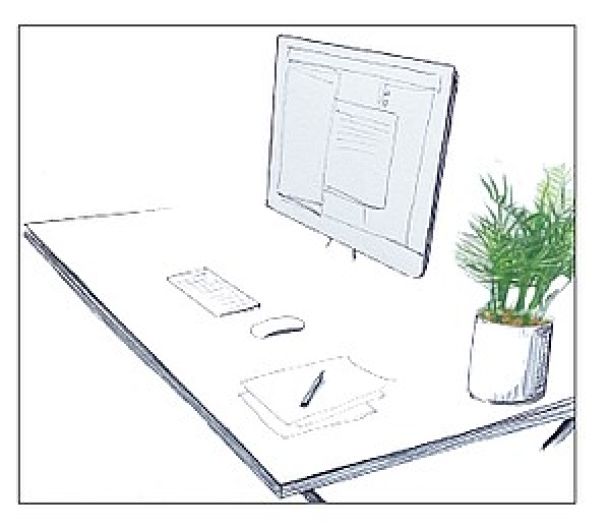 Eine Skizze eines Nachhaltigen Büros