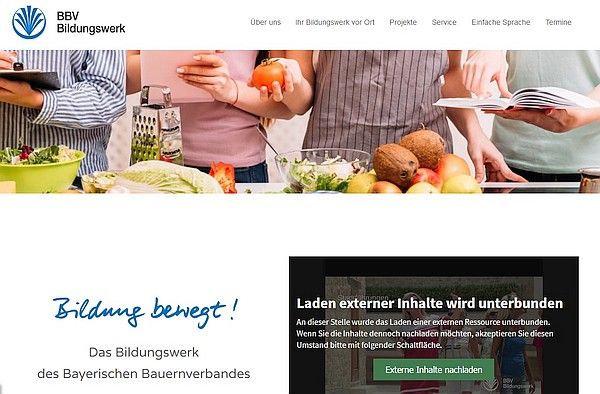 Die Webseite des Bildungswerkes des Bayerischen Bauernverbandes