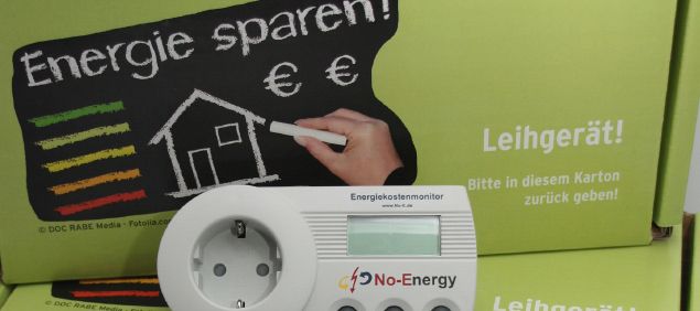 Energiesparmonitor wie er bei Bibliotheken im ganzen Land ausgeliehen werden kann